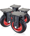 6 inch fixed plate caster wheels set of 4 with heavy duty rubber knobby tread, outdoor casters built for rough surfaces.