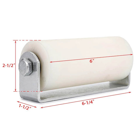 ✝️ 6" Slide Gate Guide Roller with Post Welded Bracket, UHMW Hard Nylon Sliding Rolling Gates Guider, side view with dimensions