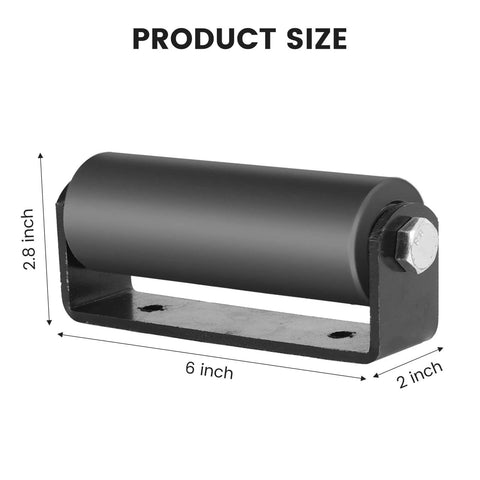 Side view of 6 Inch Sliding Gate Roller Guide Kit with C Shaped Steel Brackets, showing product dimensions for Heavy Duty Rolling Gate Hardware Set.