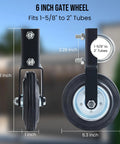 6 Inch Heavy Duty Swing Gate Wheel For One And Five Eighths To Two Inch Tubes 550 lb capacity, black steel frame and rubber wheel