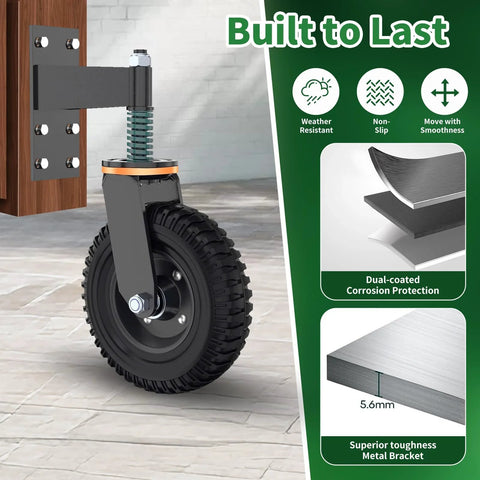 6 Inch Gate Wheel With Iron Frame And Solid Rubber Wheel For Wood And Metal Gates, 600 Lb Weight Capacity, Corrosion And Rust Resistant