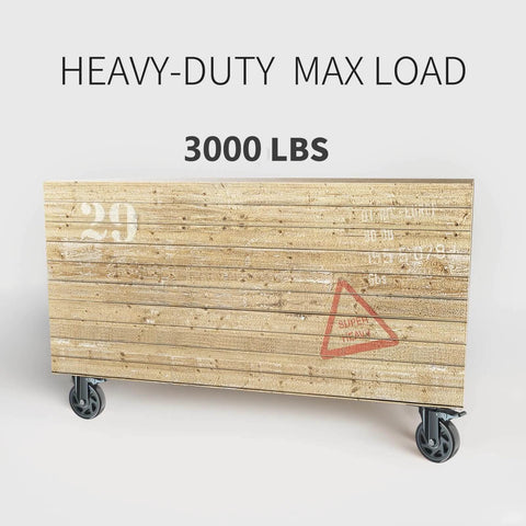 6 Inch Heavy Duty Caster Wheels Set of 4 with locking industrial swivel top plate design featuring dual safety brakes and 3000 lbs load capacity on wooden cart.