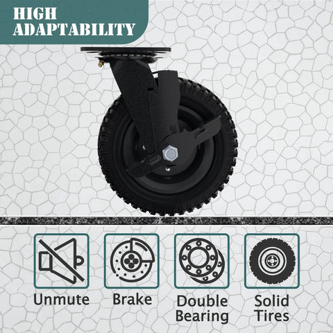 Side view of ✝️ 6 inch heavy duty caster wheels set of 4（2swivel brake & 2 fixed 1600lbs capacity with solid rubber tire