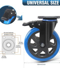6 Inch Heavy Duty Caster Wheels Set of 4 with dual locking brakes, polyurethane foam wheel, and steel top plate dimensions.
