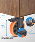 6 Inch Heavy Duty Caster Wheels Set of 4 with safety dual plate locking brakes, showcasing locking mechanism and swivel function.