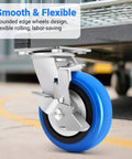 Smooth rolling 6 inch heavy duty caster wheel with brake, part of a set of 4, rated 4500 lb, industrial polyurethane, non marking.