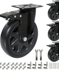 6 Inch Heavy Duty Caster Wheels Set of 4 with Brakes rated 3000 lbs total showing wheels, brackets, and installation hardware.