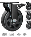 6 Inch Heavy Duty Caster Wheels Set of 4 with locking industrial swivel top plate design featuring dual safety brakes close-up view
