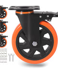 6 Inch Heavy Duty Caster Wheels Set of 4 with safety dual plate locking brakes featuring silent polyurethane foam wheels.