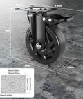 6 Inch Heavy Duty Caster Wheels Set of 4 with locking industrial swivel top plate design showing dimensions and details.