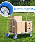 6 inch heavy duty caster wheels set of 4 rated 4500 lb total with smooth rolling design on cart loaded with boxes outdoors