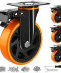 6 Inch Heavy Duty Caster Wheels Set of 4 with locking industrial swivel top plate design and strong steel construction.