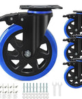 6 Inch Heavy Duty Caster Wheels Set of 4 with safety dual locking brakes, polyurethane foam wheels, thick steel top plate.