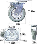6 Inch Heavy Duty Swivel Caster Wheels Four Pack With Anti Skid Rubber And 360 Degree Top Plate dimensions and side view.
