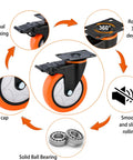 Diagram of 6 Inch Heavy Duty Swivel Caster Wheels With Brake Set Of 4 3000 Lbs Capacity PVC No Noise No Marking for carts and equipment.