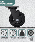 Side view of a 6 Inch Swivel Heavy Duty Caster Wheel with Brake 800lb Solid Rubber Black Rim showcasing adaptability features