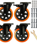 Heavy Duty Swivel Caster Wheels Set Of 4 With 6 Inch Wheels Silent Operation And Double Locking For Workbenches Carts And Furniture Up To 2800 Lbs Total Load Capacity Industrial Grade with hardware and wrench