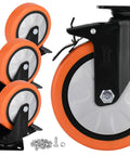6 Inch Industrial Brake Caster Heavy Duty Wheel with 4000 lb Load Capacity, orange polyurethane on steel hub, side view