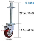 Heavy Duty 6 Inch Locking Swivel Caster Wheels for Scaffolding, Adjustable Stem, Industrial Nylon, 500kg Load Capacity, Side View