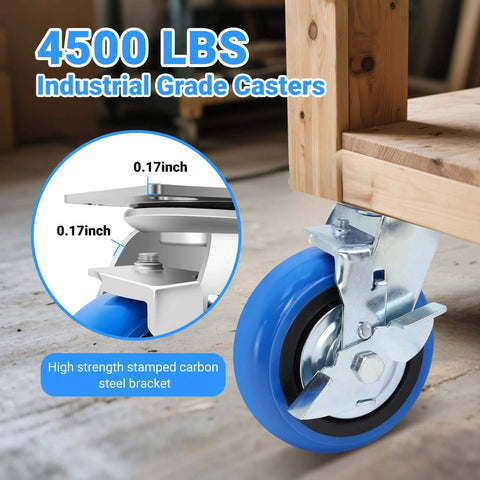 6 inch heavy duty caster wheels set of 4 rated 4500 lb total with smooth rolling design industrial polyurethane wheels on wood cart