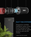 Cloudline Pro S6 6 Inch Inline Duct Fan With 10 Speed EC Motor And Built In Controller installed in a ventilation setup.