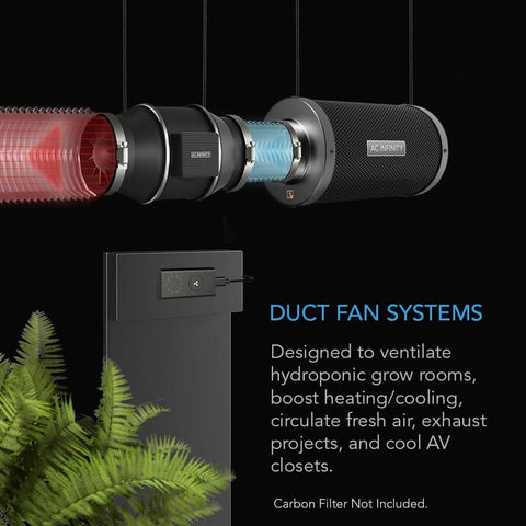 Cloudline Pro S6 6 Inch Inline Duct Fan With 10 Speed EC Motor And Built In Controller installed in a ventilation setup.