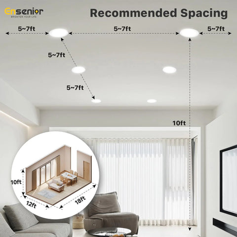 Room with 12 Pack 6 Inch LED Recessed Ceiling Light Dimmable 2700K 5000K 5CCT 1200LM 12W 120V Canless Wafer Downlight