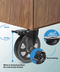 Close-up of 6 Inch Heavy Duty Caster Wheels Set of 4 with Brakes showing dual locking feature and 360-degree swivel design.