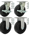 BBQ Pit Caster Set | 6" Phenolic Caster Kit with Mounting Hardware, 4,800 Lbs. Capacity - Ma, showing 4 casters and hardware