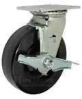 BBQ Pit Caster Set | 6" Phenolic Caster Kit with Mounting Hardware, 4,800 Lbs. Capacity - Ma swivel caster with brake