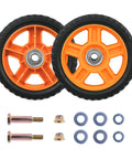 6 Inch Lawn Mower Wheels for Push Mowers, Plastic PU Wheels with Bolts & Nuts, 6x1-1/2 Size, 1/2 Inch Bore, 2 Pack displayed