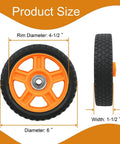 6 Inch Lawn Mower Wheels for Push Mowers, Plastic PU Wheels with Bolts & Nuts, 6x1-1/2 Size, front and side view