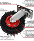 Close-up of a 4 Pack 6 Inch Swivel Pneumatic Air Caster Wheel with knobby tread and red hub for industrial carts and equipment.
