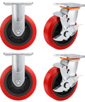 6 Inch Industrial Heavy Duty Caster Wheels Set Of 4 With Polyurethane Surface TPE Casters Load Capacity 5000 Lbs Swivel Brake Plate