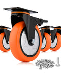 4 orange 6 inch heavy duty swivel caster wheels with brake set of 4 3000 lbs capacity PVC no noise no marking for furniture carts