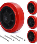 6 Inch Heavy Duty Polyurethane Caster Wheels Set of 4 with Double Roller Bearings on Polyolefin Core displayed with installation bolts.
