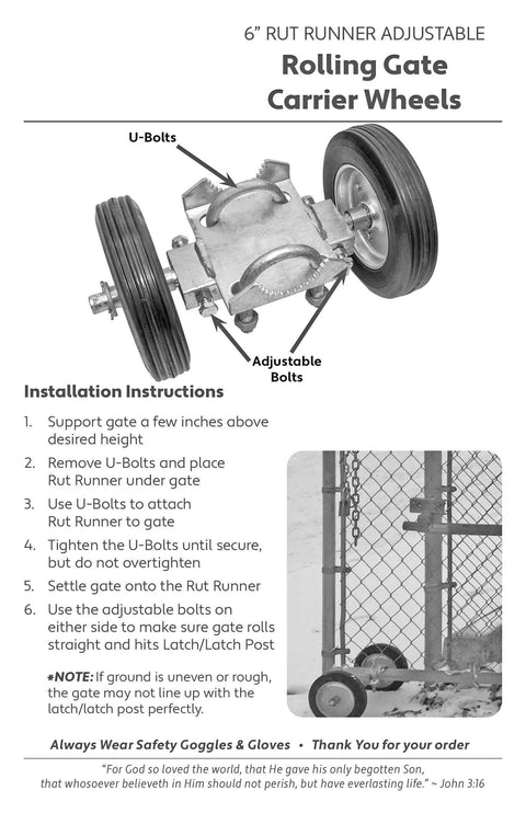 Rolling Gate Wheel Carrier 6 Inch For Chain Link Fences And Sliding Gates With 2 Hard Rubber Wheels Adjustable Carrier