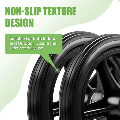 Close-up of 2 Pack 6 Inch Rubber Wheelchair Wheels Replacement for Walkers with durable anti-slip ABS wheel hub, black color.