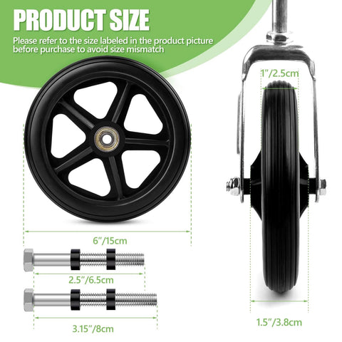 2 Pack 6 Inch Rubber Wheelchair Wheels Replacement for Walkers, Rollators, Wheelchairs,Durable Anti-Slip ABS Wheel Hub with size details