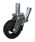 ✝️ 6" inch scaffold caster wheel 441 lbs - brake steel core - rubber, side view showing brake mechanism and rubber wheel