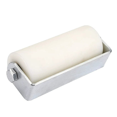 6 Inch Slide Gate Guide Roller With Post Welded Bracket In White, UHMW Hard Nylon Roller With Sealed Ball Bearings for gate guidance