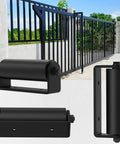6 Inch Sliding Gate Guide Rollers 2 Pack with C Post Welded Bracket, heavy duty nylon rollers, installed on metal gate.