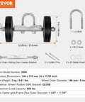 Sliding Gate Kit 6 Inch Rolling Gate Hardware Kit Universal, showing dimensions, components, and 600 lbs load capacity.