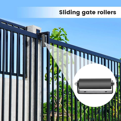 6 Inch Sliding Gate Roller Guide Kit with C Shaped Steel Brackets installed on metal gate