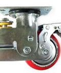 6" inch spring loaded Caster Wheel 661 Lbs - Brake PU - Cast Steel Core - Top Plate Mount - Close up view