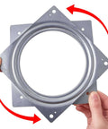 Hands holding 6 Inch Heavy Duty Steel Lazy Susan Turntable, Square Low Profile Rotating Tray with Steel Ball Bearings for smooth 360 rotation.