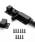 Heavy duty 6 inch slide bolt gate latch made from solid 304 stainless steel with a black electroplating finish, includes screws