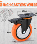 6 Inch Heavy Duty Swivel Caster Wheels With Brake Set Of 4 3000 Lbs Capacity PVC No Noise No Marking For Furniture Carts