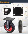 Dimensions of 6 Inch Caster Wheels Set of 4 (2 Swivel & 2 Fixed), Heavy Duty Casters w/Rubber Knobby Tread for Workbench, Dolly, Cart, Trolley.