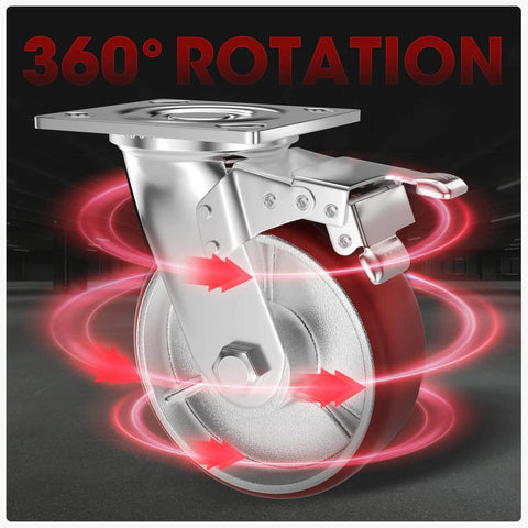 6 Inch Heavy Duty Locking Caster Wheels Set of 4, Swivel Plate Casters with Brake, 360 Degree Rotation demo image